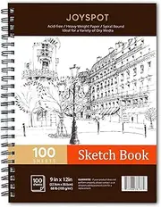 Art Sketch Book With Thick Paper, 9x12 Inch Pad for Drawing, 100 Sheets (68 lb/100gsm), Diary With Large Acid Free Sketching Paper, Spiral Bound Supplies for Artists & Amateurs