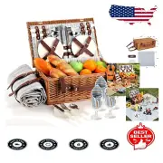 Vintage Wicker Picnic Basket with Cutlery & Blanket - Perfect for Romantic Dates