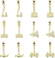 [UR URLIFEHALL] 12 pcs 6 Styles Brass Micro Pave Cubic Zirconia Tool Charms Real 18K Gold Plated Hammer Axe Charms Pendants for Jewelry Making and Crafting, Cubic Zirconia, No Gemstone
