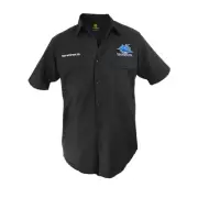 Cronulla Sharks NRL Button up Work Shirt Short Sleeve Black