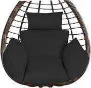 Egg Chair Cushion Replacement, Thicken Soft Egg Swing Cushion with Headrest, Swing Chair Pad for Backyard Deck Garden Outdoor, Black