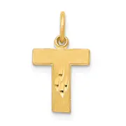 14K Yellow Gold 14Ky Satin Diamond-Cut Letter T Initial Charm