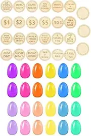 27PCS Wooden Easter Egg Reward Tokens,Easter Egg Basket Fillers with Egg Shell, Reward Easter Tokens Egg Redeemable Basket S