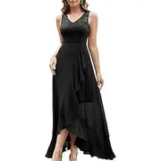 A-Line Mother of the Bride Dress Elegant V Neck Asymmetrical Chiffon Sleeveless with Solid Color 2025