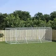 Outdoor Dog Kennel 6x2x2m in Silver Galvanised Steel for Dogs, Chickens, Rabbits, and More - Spacious, Sturdy, and Secure Pet Fence with Lockable Door and Mesh Design