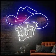 Sign Lamp Cowboy Skull Neon Sign Western Neon Wall Decor Country Living Decor Game Room Bar Decor Skeleton Wall Sign 40cm
