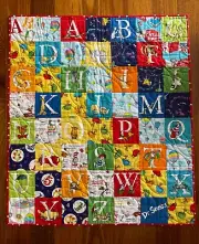 Handmade baby cot quilt, Dr Seuss, professionally quilted, pram/car quilt