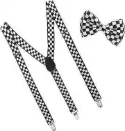 Bow Tie and Suspenders for Men, Adjustable Derby Black & White Checkered