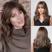 HAIRCUBE Long Hair Wigs for Women Wavy Hair with Bangs Light Brown