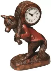 Mantel Clock MOUNTAIN Lodge Fox Chestnut Resin Hand-Cast Quartz Movement