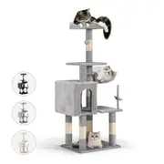 Petzly Cat Tree Tower Scratching Post Scratcher Condo 125cm Beige/Dark Grey/Grey