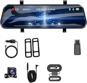Car DVR Mirror 10 Inch Car Video Recorder 1080P Rearview Camera Support Night Vision Auto Record Dashcam Dual Lens(with 6M RCC-BL,32G)