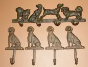 Dog Lover Coat Hook Rack / Wall Hooks, Cast Iron, All About Dogs -5 items