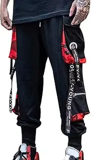 [SEAUR] Mens Punk Cargo Pants Hip Hop Techwear Harem Pants Goth Streetwear Male Drawstring Pocket Jogger Pants