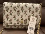 NWT TORY BURCH $398 WOMENS EMERSON MIXED PRINT CHAIN WALLET PURSE DITSY 139426