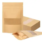 100Pack Kraft Stand Up Paper Bags Resealable Zip Lock Food Storage Pouches