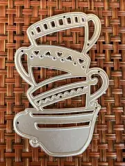 Stacked Coffee Tea Cups Metal Cutting Die Cards Scrapbook Journal #4235 Tonya