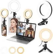 PULUZ Video Light with Clip and Tripod 3200-6500k, 6" Ring Light Dimmable 3 Light Colors+Brightness 10 Video Light Levels for iPhone, iPad, Laptop, Camera