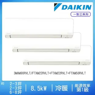 【DAIKIN 大金】2-3坪+2-3坪+6-8坪變頻冷暖一對三分離式(3MXM90RVLT/FTXM22RVLT+FTXM22RVLT+FTXM50RVLT)