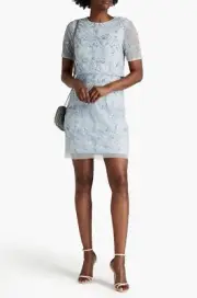 BNWT Aidan Mattox Embellished Tulle Mini Dress in Light Blue (Size US 6, US 10)