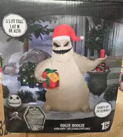 Gemmy 3.5ft tall Disneys Nightmare Oogie Boogie w/ Present Christmas Inflatable