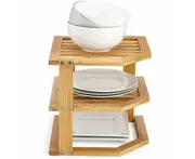 3 Tier Bamboo Wooden Corner Shelf Dish Storage Kitchen Rack Organizer Home Decor