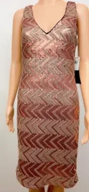 AIDAN MATTOX ~ Bronze Gold Chevron Sequins V-Neck Sheath Party Dress 8