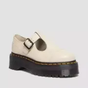 Dr. Martens Bethan Pisa Leather Platform Mary Jane Shoes in Parchment Beige Sz 8