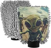 XYMZR Alien Photo Funny Absorbent Microfiber Car Wash Mitt, Funny Cute Anime Scratch Free for Cars Cleaning, Home Cleaning Mitts, 2 Pack, 10.24” L x 7.09” W