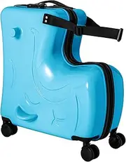 [Pinkelin] 20 Inch Kids Ride on Luggage, Kids Suitcase Stroller with Universal Wheel and Coded Lock for 3-6 Years, Blue, Modern