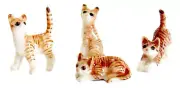 Miniature Porcelain Cat Figurine Hand Paint Set/4 TINY Ginger Tabby Cat Kittens