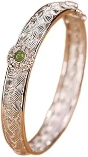 [Generic] Silver Gold Plated Hetian Jade Jasper Auspicious Braided Bracelet Temperament Bracelet (Color : E, Size : As Show)