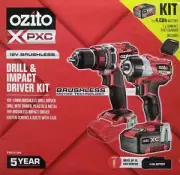 2 PIECE OZITO 18V BRUSHLESS DRILL & IMPACT DRIVER 4Ah BATTERY CHARGER COMBO KIT