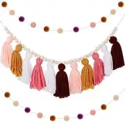 Syhood 3 Pcs Boho Tassel Garland Decor 1 Boho Tassel Garland with Soft Colors