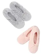 Panda Bros 2 Pairs Women's Ballerina House Slippers, Anti-Skid 5-7.5 Gray&pink