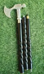 Wooden Walking Cane Stick Axe head Handle Black spiral