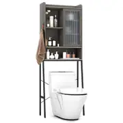 Costway Bathroom Storage Shelf Over the Toilet Cabinet Space Saver w/Sliding Acrylic Doors&Hooks Grey