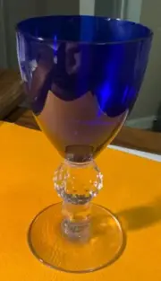 Vintage Cobalt Blue Crystal Cordial w/Clear Twisted Stem