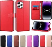 Luxury Case for iPhone 15 Pro Max Leather Phone Case Cover,[Life time Support], PU Faux Leather Wallet Flip Magnetic Shockproof Case with Card Slots (Red, For iPhone 15 Pro Max 6.7")