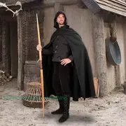 Mens Retro Woolen Riding Hooded Cape Coat Long Cosplay Cloak Thicken Parka