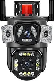 6K 12MP Outdoor WiFi Camera Motion Tracking PTZ Zoom Three Screen 360° View IP Camera Security Protection Video Surveillance Cam(A/U,6K 12MP No Card)