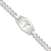 [JewelryWeb] 925 Sterling Silver Polished Lobster Claw Closure Medical Alert Curb Link Bracelet-Link-Bracelet for Women