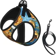 Oil Painting Sunflower print Dog Harness and Leash Set, Reflective Adjustable Puppy Vest for Small Medium Large Dogs, Cats
