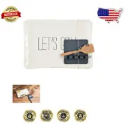 Microwave Safe 2-Piece Bistro Grill Platter & Tool Rest Mat Set - White Dolomite