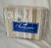 Vintage NOS Signature Full Double Bed Sheet Set Flat Fitted 2 cases Stripe/cream
