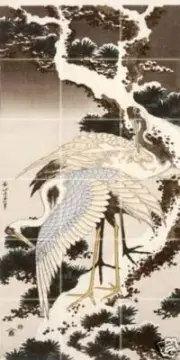 Tile Mural Cranes on Snowy Pine by H. Katsushika Kitchen Shower Wall Backsplash