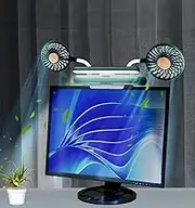 USB Monitor Clip on Fan via Flip-Open LED Light Bar, Two-Head Personal Cooling Fan Computer Monitor Fan Laptop Fan Quiet USB Fan for Office, 3 Wind Speeds, for Flat, Curved Monitors (Forest Green)