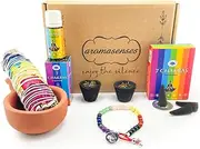 Aromasenses - 7 Chakra Assortment Box - Essential Oil, Incense Cones, Resin Cup, Natural Bundle, Ceramic Stand and 7 Chakra Bracelet - Connect Your Body and Mind (Heart)