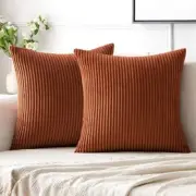Pack of 2 Corduroy Pillow Covers Super Soft 18" x 18" (Pack of 2) Dark Rust