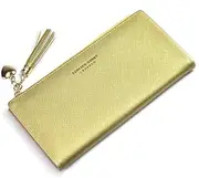 [JONDHAN] Slim Wallet for Women Long Tassel Zipper Clutch Purse Handbag Card Case Wallet (Black), One Color, Gold